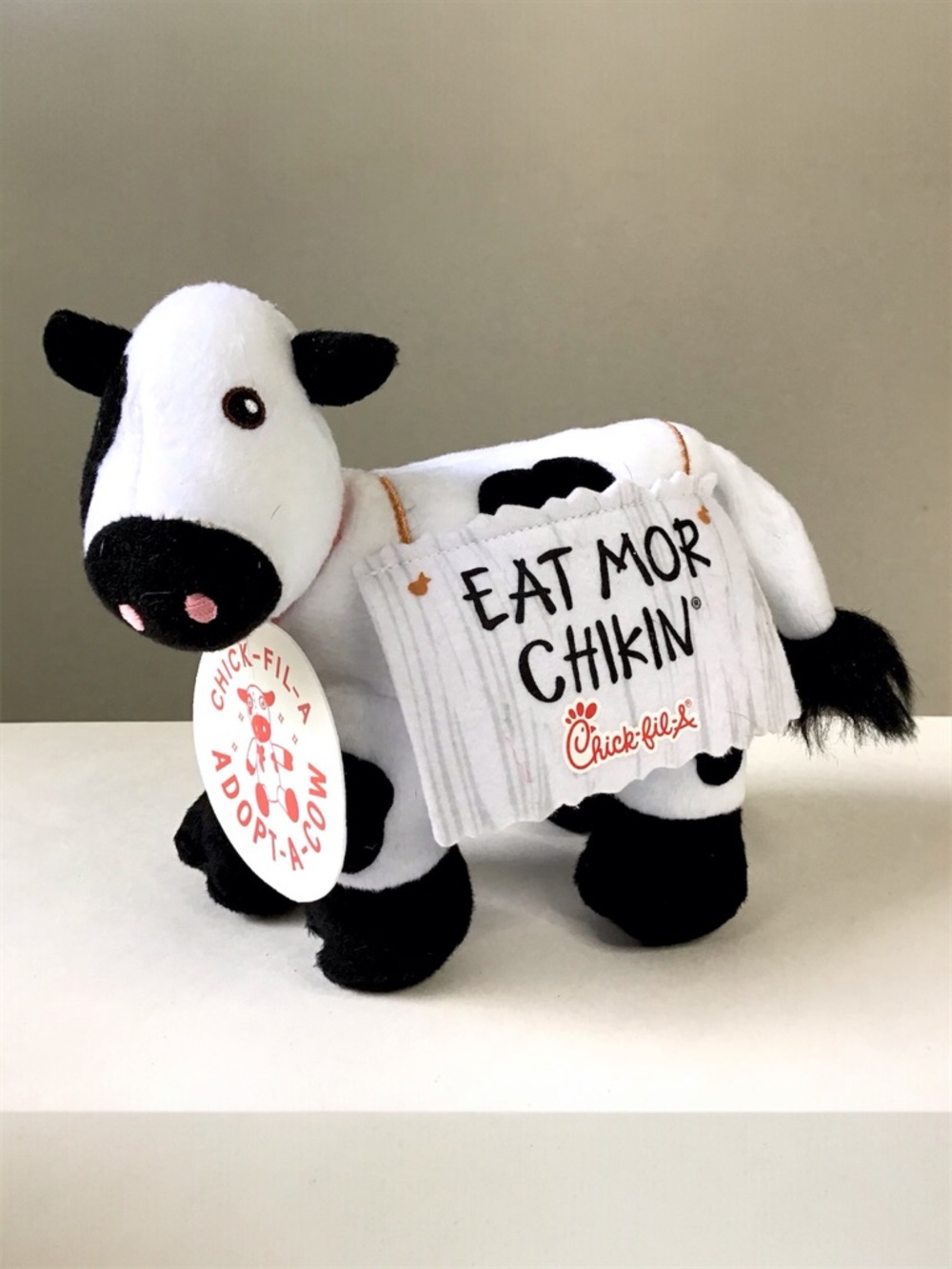 Chick‑fil‑A Plush Cow with Sign & Adopt‑A‑Cow Tag Rare 6”H Promo Mascot